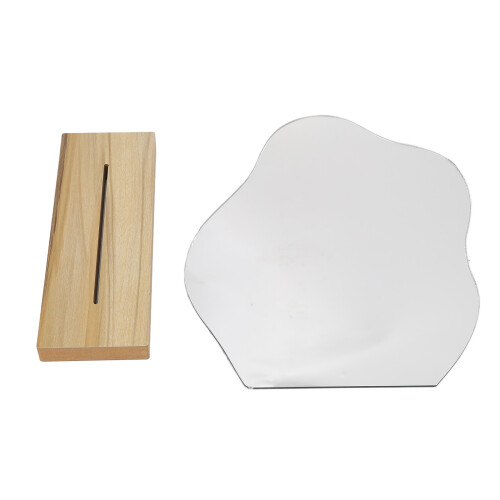 Acrylic Desktop Makeup Mirror Irregular Portable with Wooden Base