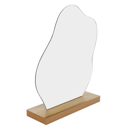 Acrylic Desktop Makeup Mirror Irregular Portable with Wooden Base 1
