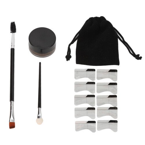 (Dark Brown) Brow Stamp Trio Kit Waterproof Matte Eyebrow Stencil Light Brown