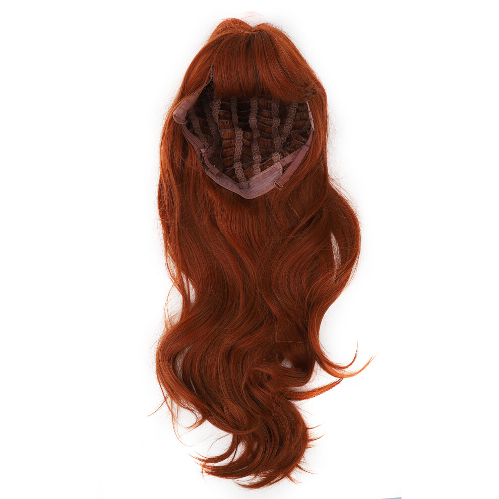 Unisex Brown Reddish Long Curly Synthetic Wig With Bang For Cosplay