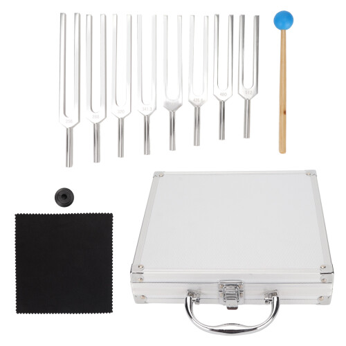 8x Yoga-Stimmgabeln Aluminium mit Hammer