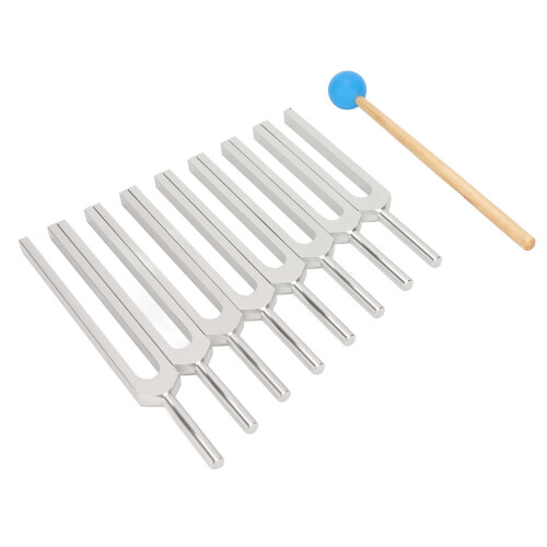 8x Yoga-Stimmgabeln Aluminium mit Hammer 2