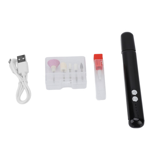 (Black) USB Nail Drill 3-Speed Portable Electric File