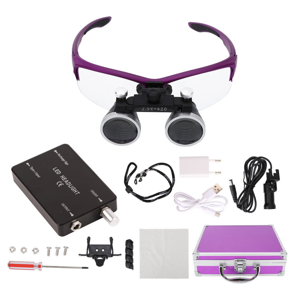 Light (Eu Plug) Dental Loupes 2.5X Headband Magnifier Led 100-240V Us Plug