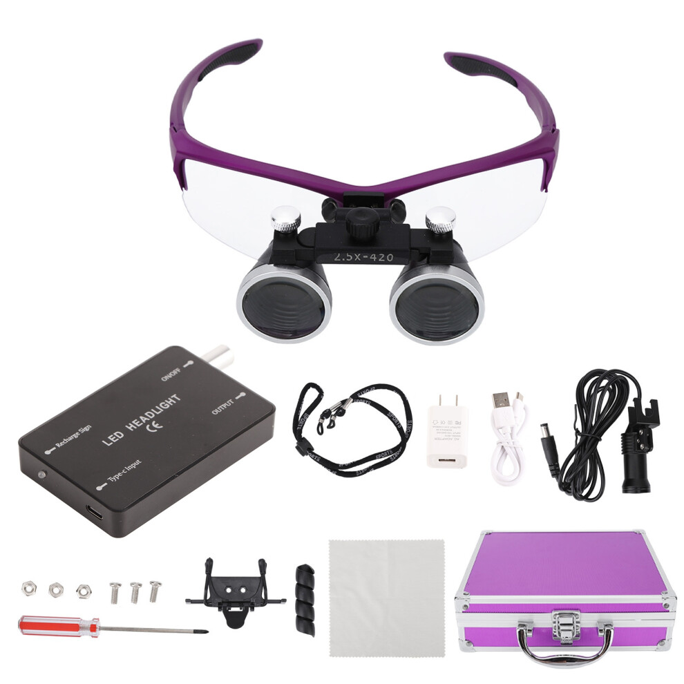 Light (Us Plug) Dental Loupes 2.5X Headband Magnifier Led 100-240V Us Plug