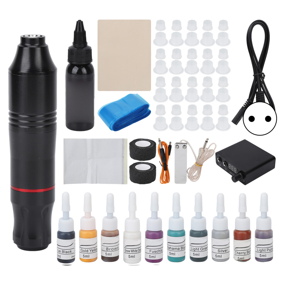 (EU Plug) Tattoo Machine Pen Kit Power Supply Professional Set for Beginners