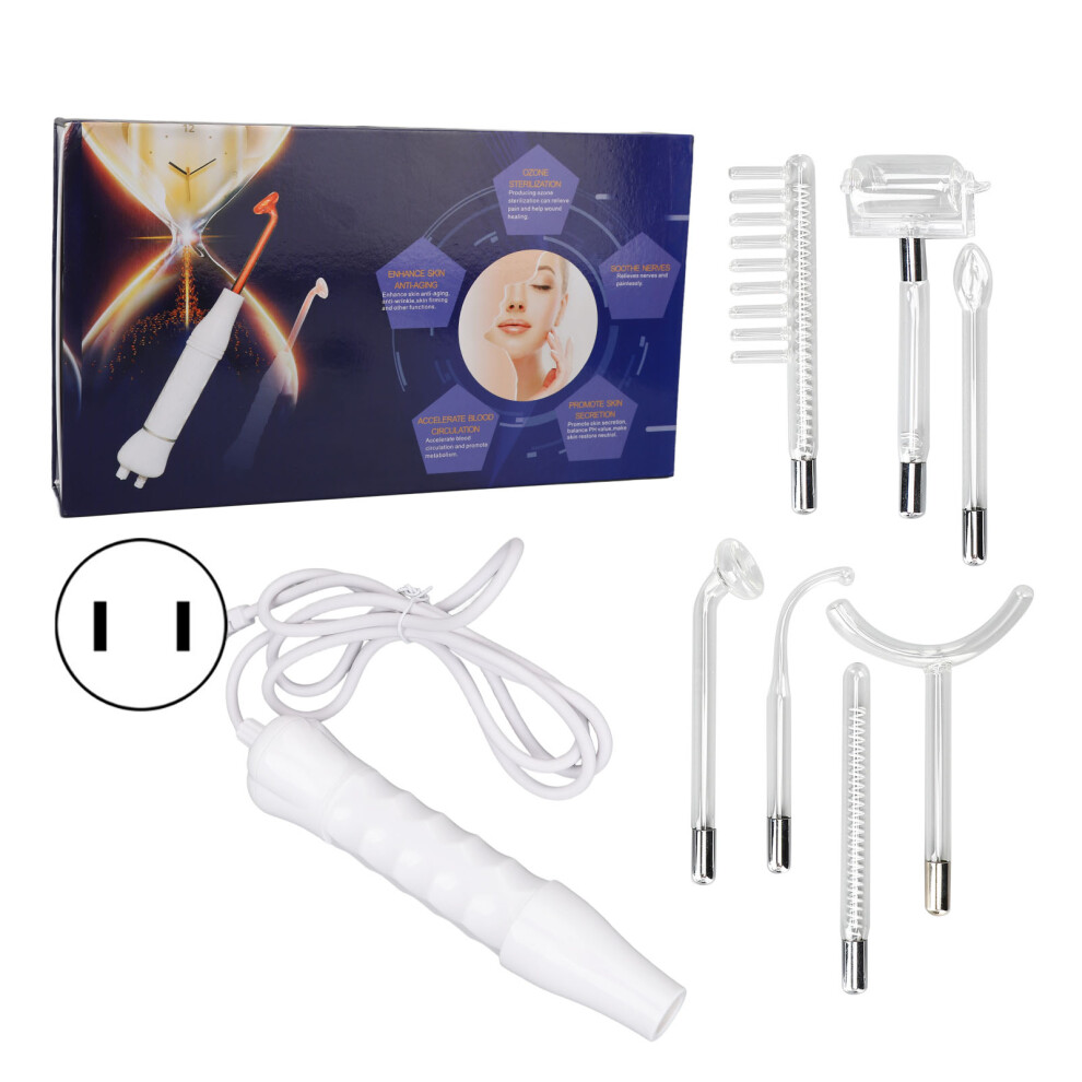 (110V US Plug) 7pcs High Frequency Electrotherapy Wand Skin Oil Acne Aging 110V US