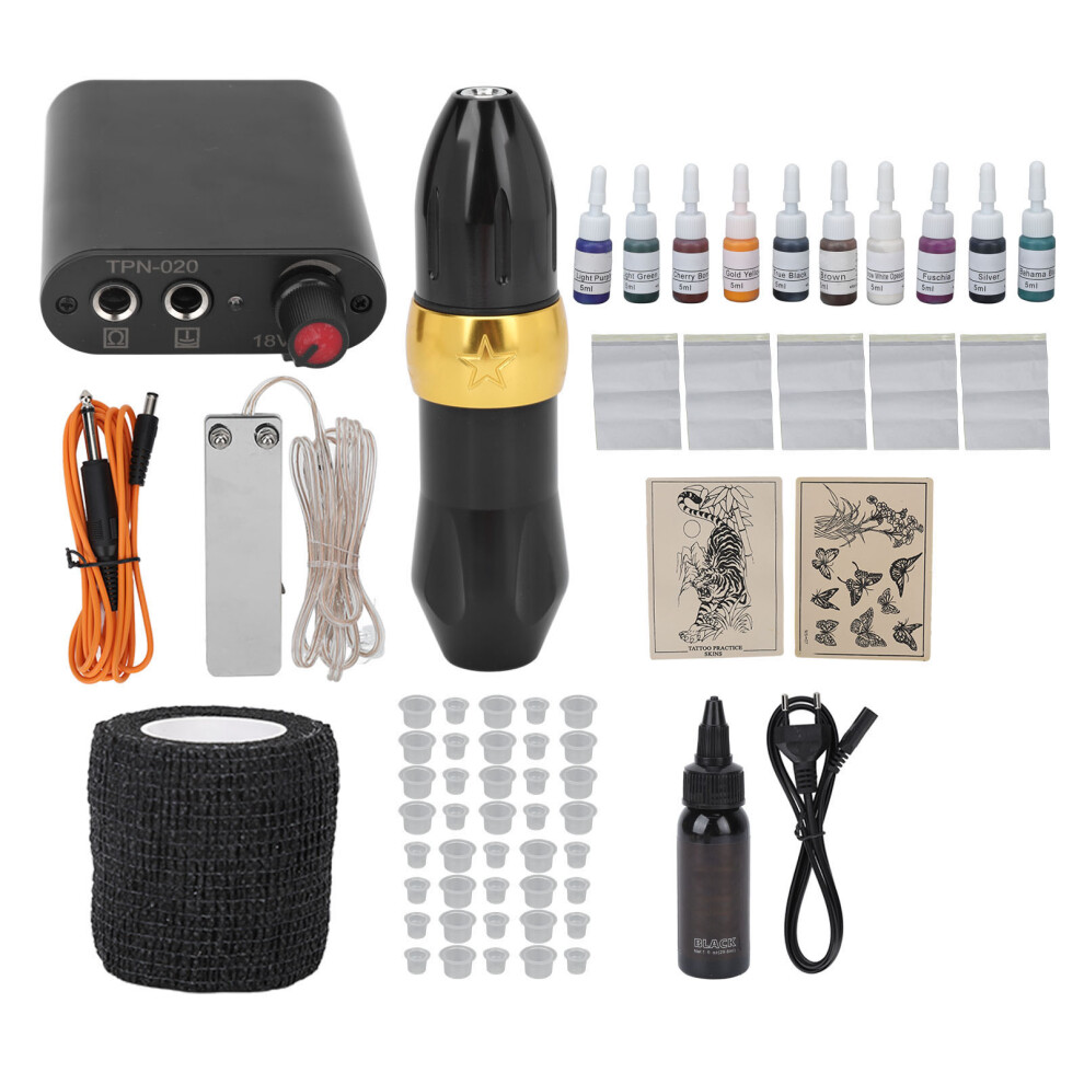 (EU Plug) Rotary Tattoo Pen Set Pro Clip Cord Foot Pedal 90-265V EU