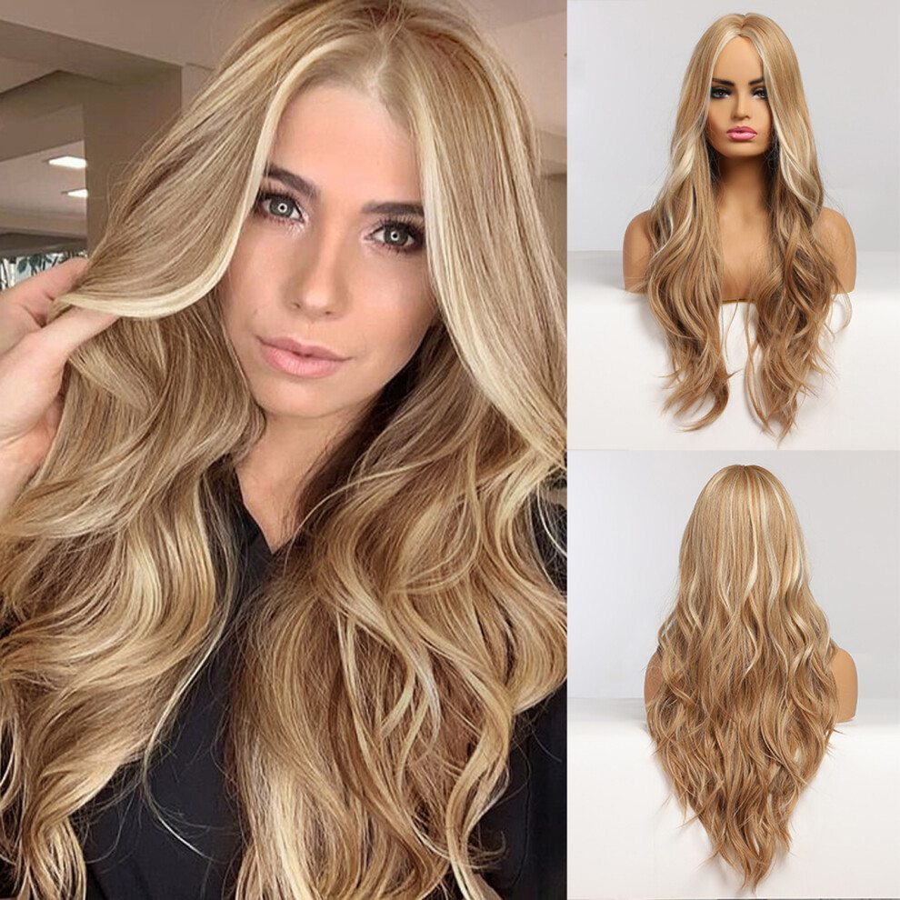 Unisex Brown Synthetic Wig Curly Wavy Wig Long Hairpiece