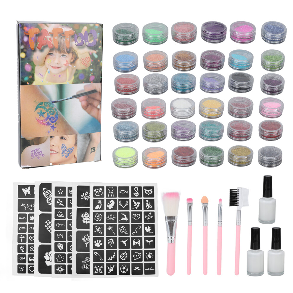 36 Colors Temporary Tattoo Glitter Powder Set Kid Face Body Kit