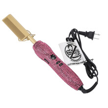 (US Plug 110V) Haarglätter-Bürste mit Strass Schnellheizung Rose Rot US