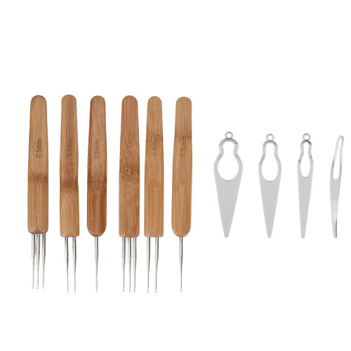 (Silver) 10pcs Dreadlocks Tool Set Alloy Bamboo Crochet Hook Kit Silver