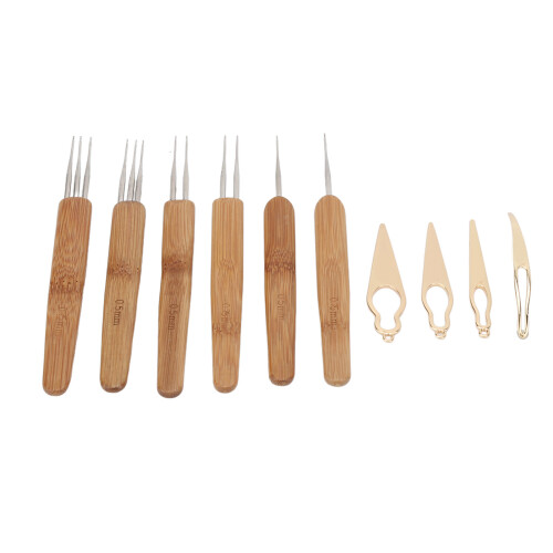 (Gold) 10pcs Dreadlocks Tool Set Alloy Bamboo Crochet Hook Kit Silver 1