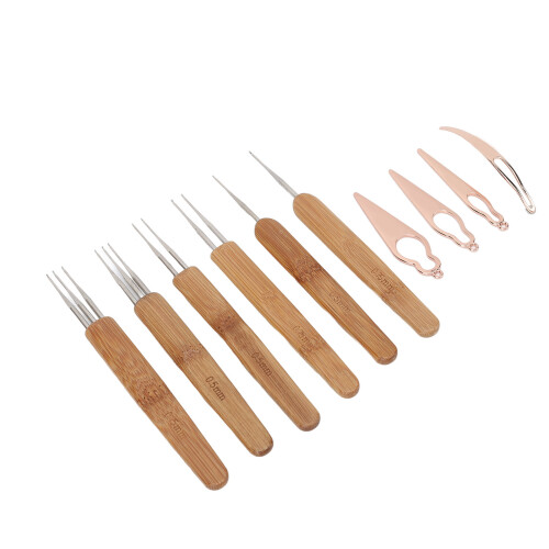 (Rose Gold) 10pcs Dreadlocks Tool Set Alloy Bamboo Crochet Hook Kit Silver 2