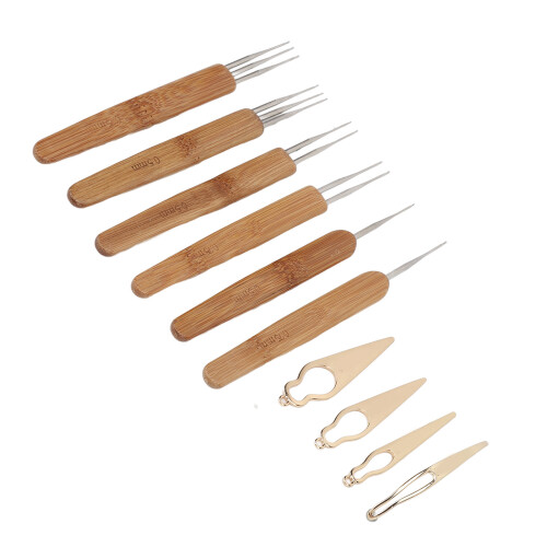 (Gold) 10pcs Dreadlocks Tool Set Alloy Bamboo Crochet Hook Kit Silver 2