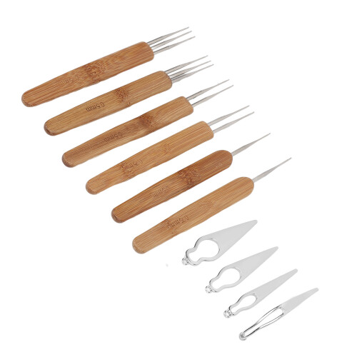 (Silver) 10pcs Dreadlocks Tool Set Alloy Bamboo Crochet Hook Kit Silver 2