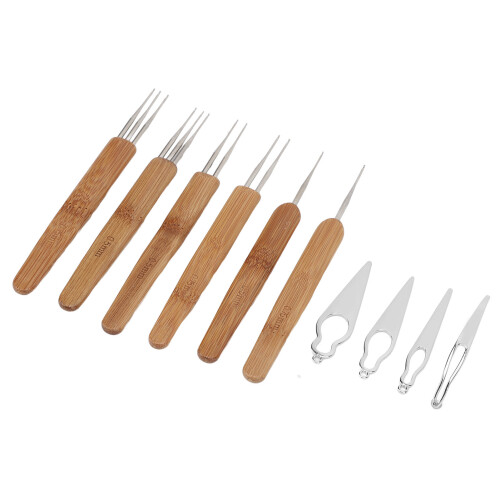 (Silver) 10pcs Dreadlocks Tool Set Alloy Bamboo Crochet Hook Kit Silver 1
