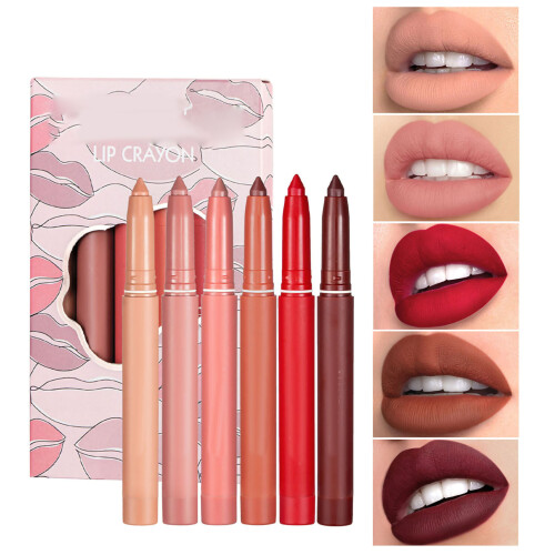 6 Colors Matte Crayon Lipstick Set Waterproof Long Lasting