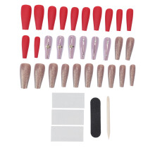 (05) 30st lange press on nagels glanzend herbruikbaar ballerina full cover