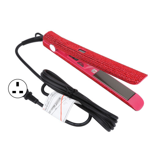 (UK Plug 220V) Rot-Titanium Haarglätter mit Strass EU 220V