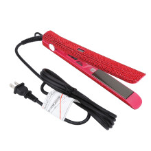 (US Plug 110V) Rot-Titanium Haarglätter mit Strass EU 220V