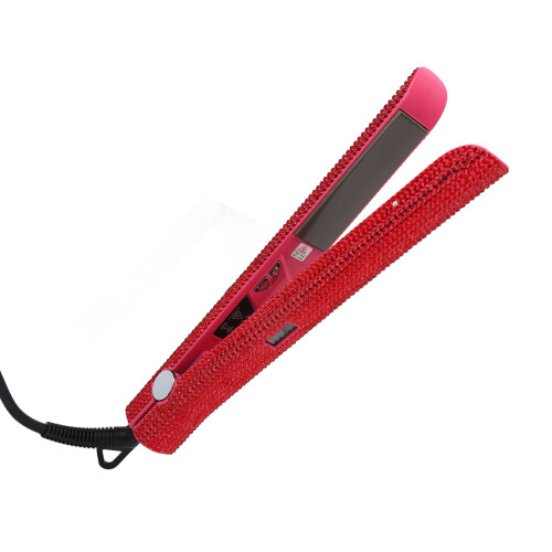 (US Plug 110V) Rot-Titanium Haarglätter mit Strass EU 220V 2