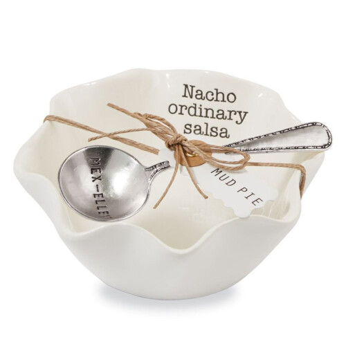 Mud Pie Salsa Ceramic Dip Cup Set Nacho White & Silver