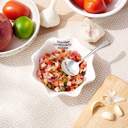 Mud Pie Salsa Ceramic Dip Cup Set Nacho White & Silver 1