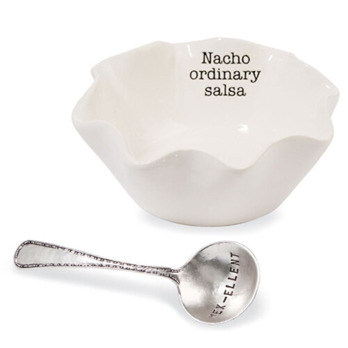 Mud Pie Salsa Ceramic Dip Cup Set Nacho White & Silver 2