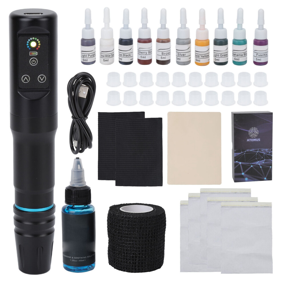 (Blue) 90ml Tattoo Machine Kit Cordless Complete for Artists Beginner