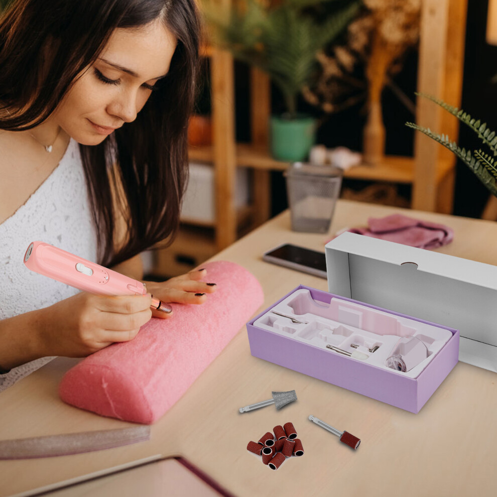 Electric Nail Drill Kit Portable Manicure Pen 6 Bits USB Rechargeable