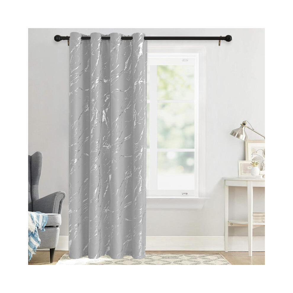 (Silver, 132*241cm) 1 Piece Marble Pattern Curtain, Blackout Decorative Curtain, Household Textiles For Home Living Room And Bedroom-image-OPC-PMK7258-NEW
