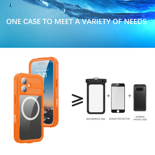 For iPhone 17 360° Full Body Waterproof phone Case Orange 1