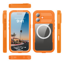 For iPhone 17 360° Full Body Waterproof phone Case Orange
