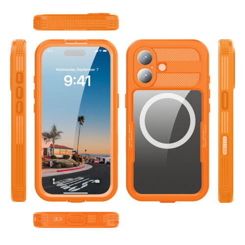 For iPhone 17 360° Full Body Waterproof phone Case Orange