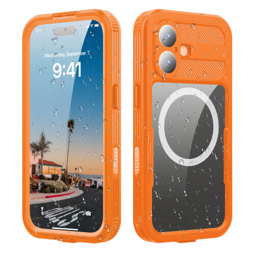 For iPhone 17 360° Full Body Waterproof phone Case Orange 2