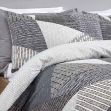 (Grey Charcoal Black, Double) Stripe Geometric Duvet Cover with Pillowcase Bedding Set Grey Sage