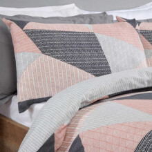 (Blush Pink Grey, Superking) Stripe Geometric Duvet Cover with Pillowcase Bedding Set Grey Sage