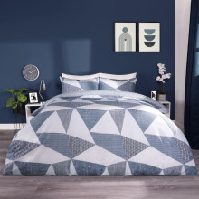 (Navy, King) Stripe Geometric Duvet Cover with Pillowcase Bedding Set Grey Sage