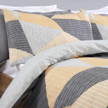 (Ochre Yellow Grey, King) Stripe Geometric Duvet Cover with Pillowcase Bedding Set Grey Sage