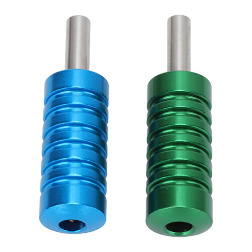 2x Aluminium-Tätowiergerät-Griff Ø2,1cm Grün/Blau