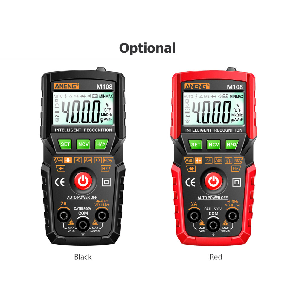 Aneng M108 Digital Multimeter 4000 Counts Compact Handheld, Black/Red 9371356823089