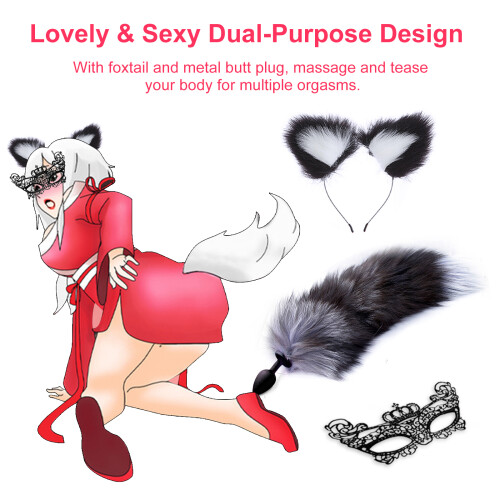 Fox Tail Cosplay Hair Band Butt Plug Silicone Anal Plug