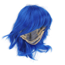 Kurze flauschige Anime-Cosplay-Perücke, blau, synthetisch