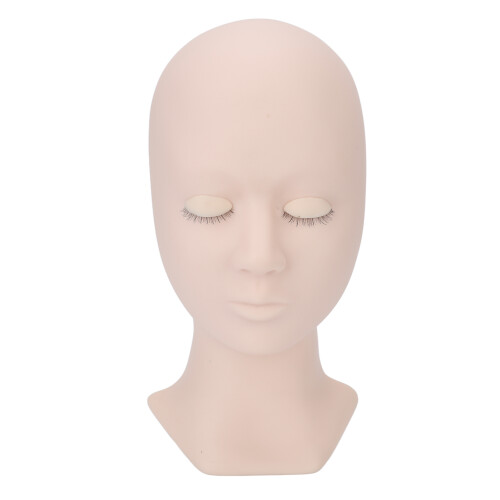 (Single Eyelid Pink) Replaceable Eyes Eyelash Mannequin Head Silicone Practice Model