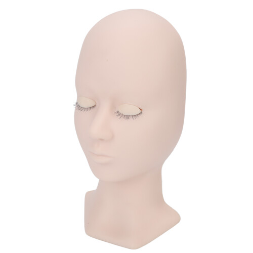 (Single Eyelid Pink) Replaceable Eyes Eyelash Mannequin Head Silicone Practice Model 1