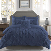 (Navy, Single) Pinch Pleated Duvet Cover Set With Matching Pillow Cases 100% Soft Microfiber 200 Thread Count Soft Luxury Hotel Quality Quilt Beddi