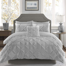 (Silver, Double) Pinch Pleated Duvet Cover Set With Matching Pillow Cases 100% Soft Microfiber 200 Thread Count Soft Luxury Hotel Quality Quilt Beddi