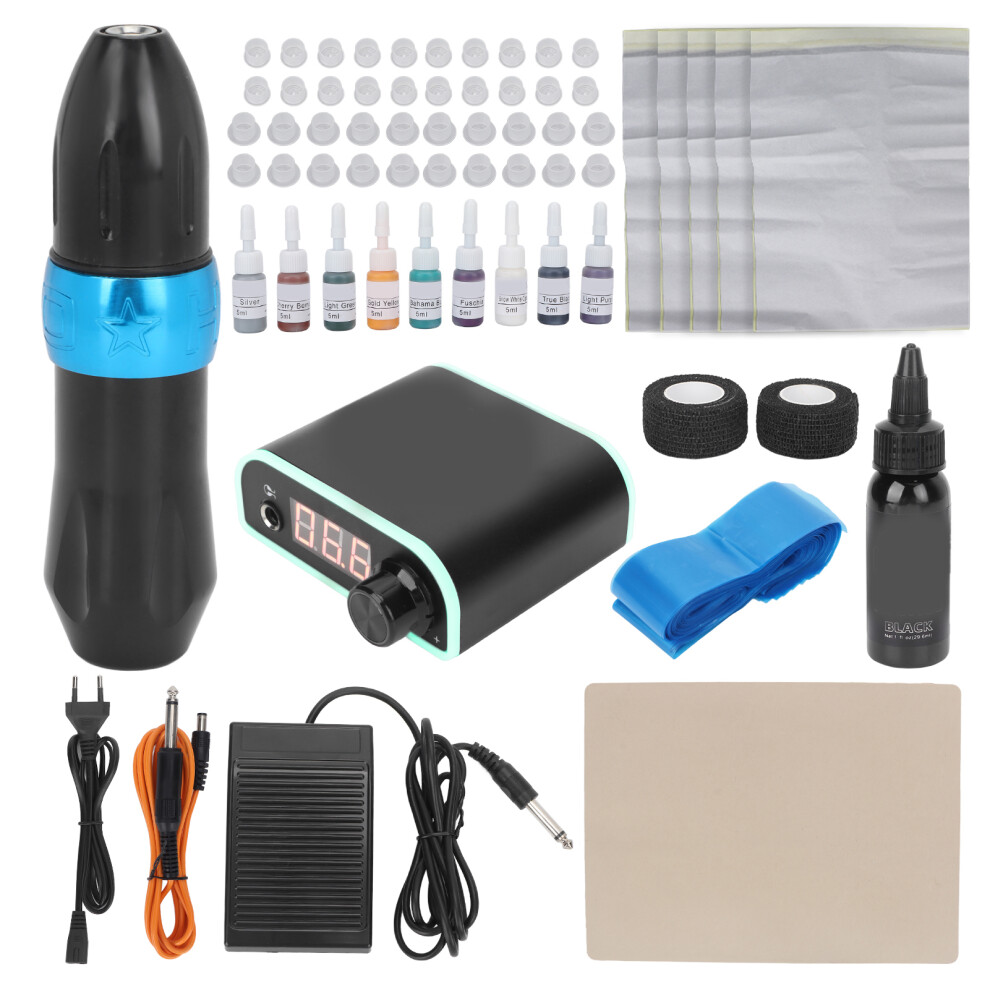 (EU Plug) Tattoo Motor Machine Pen Kit DC Clip Cord Foot Pedal 100-240V EU Plug