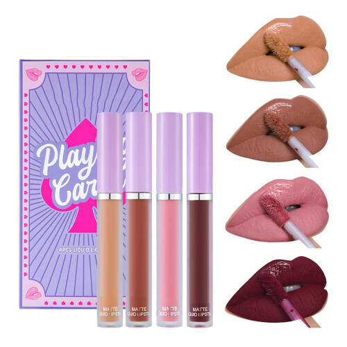 4x Matte Lipgloss 4 Farben wasserfest langlebig